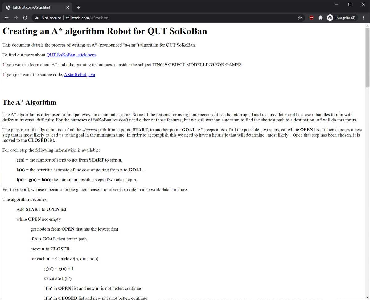 Screenshot of the old astar page
