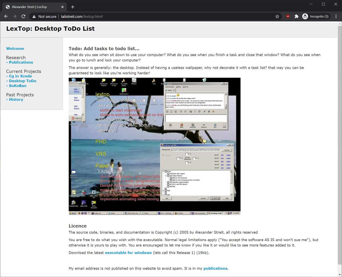 Screenshot of the old lextop page